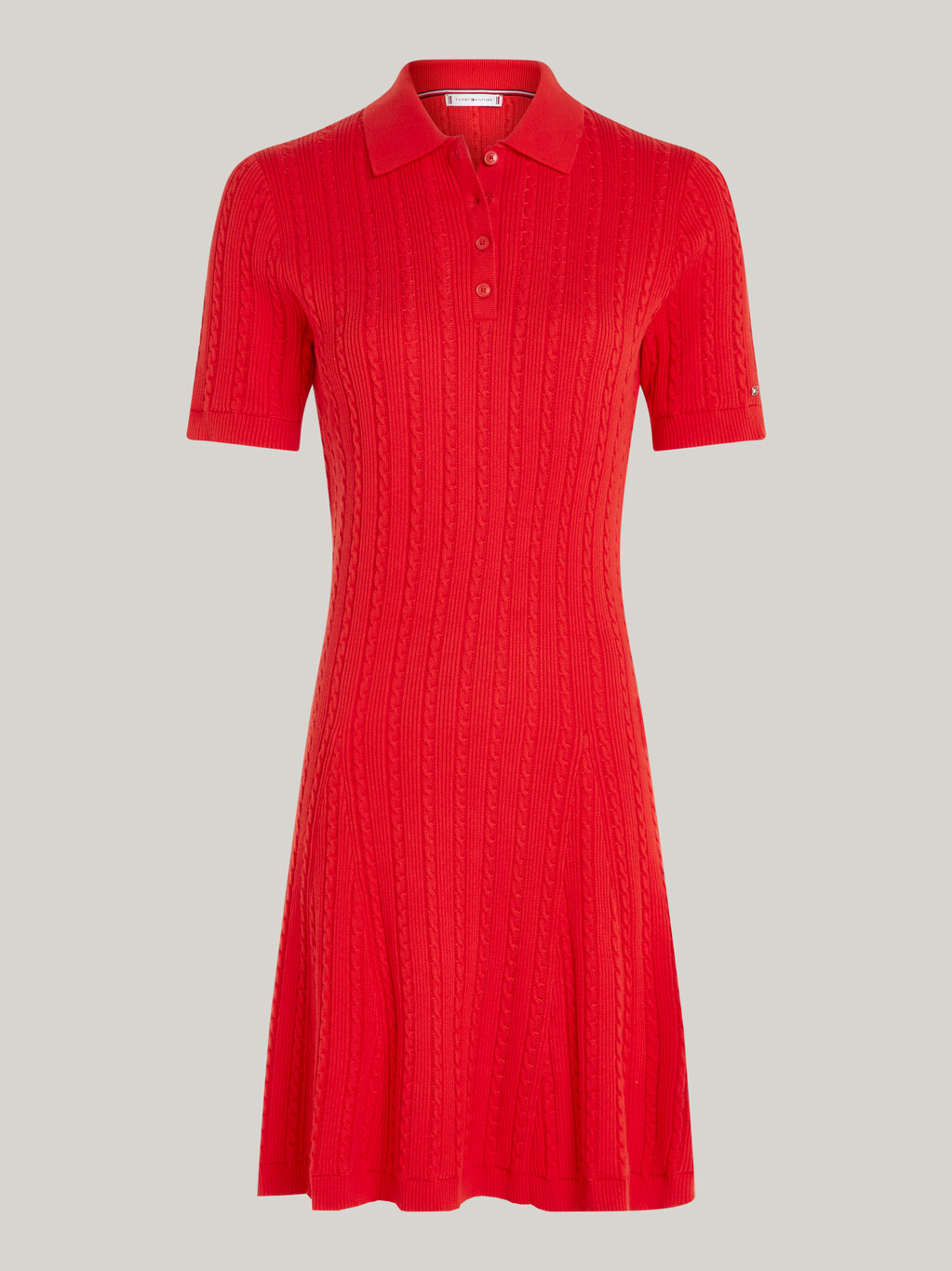 絞花針織及膝 Polo 針織衫洋裝, Fierce Red, hi-res