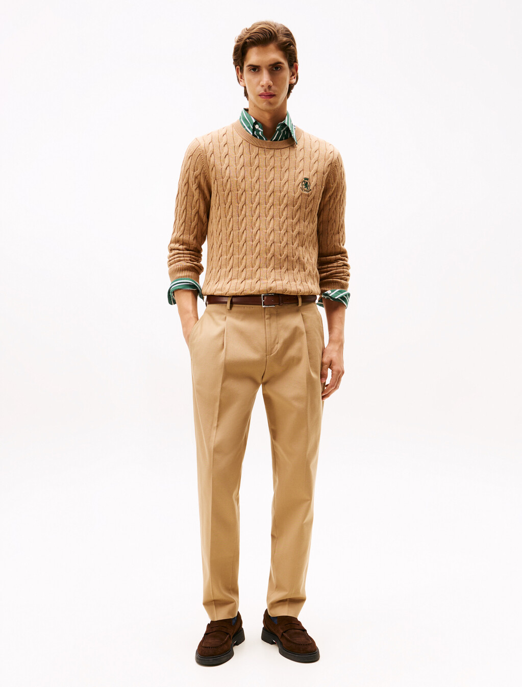 絞花針織徽章毛衣, Safari Canvas Heather, hi-res