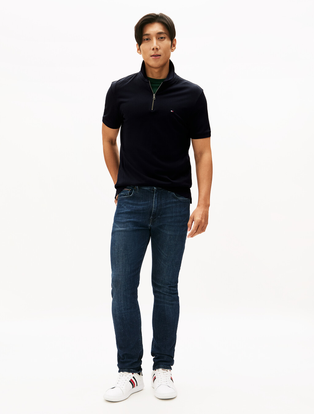 Mercerized Pique Zip Up Polo, Desert Sky, hi-res