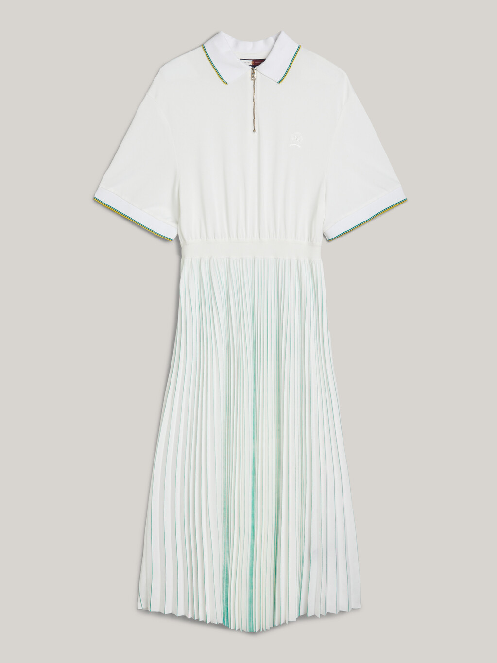 Crest Pleated Relaxed Polo Dress, Olympic Green, hi-res