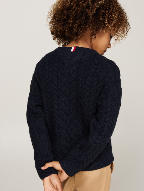 Colour-Blocked Cable Knit Jumper