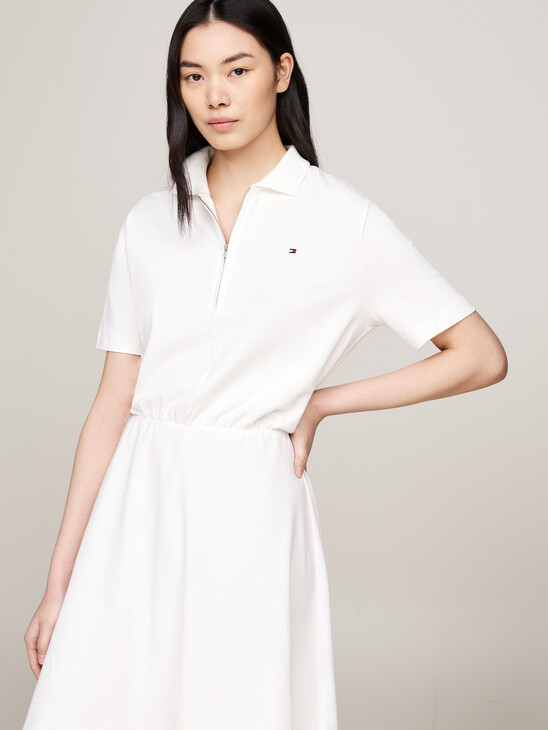 Zip Placket Fit And Flare Polo Dress