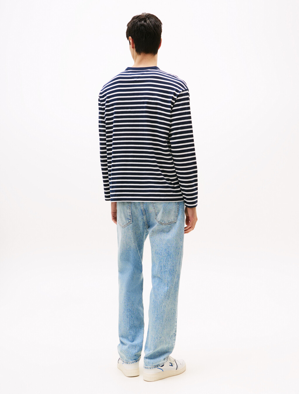 法式水手條紋修身長袖 T 恤, Dark Night Navy Stripe, hi-res