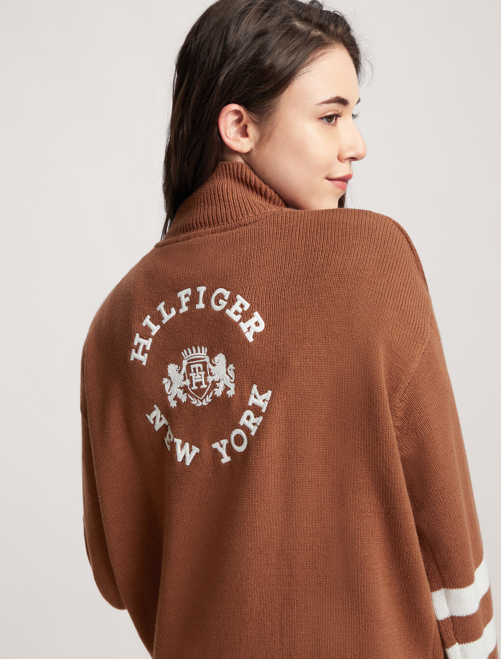 Varsity Mock Neck Sweater, Natural Cognac, hi-res