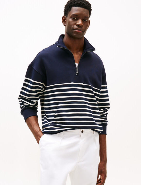 Stripe Half-Zip Relaxed Sweatshirt