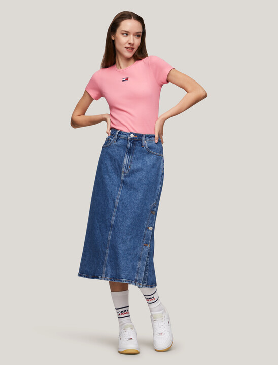 Slim Badge Ribbed T-Shirt, Tickled Pink Slim Badge Ribbed T-Shirt