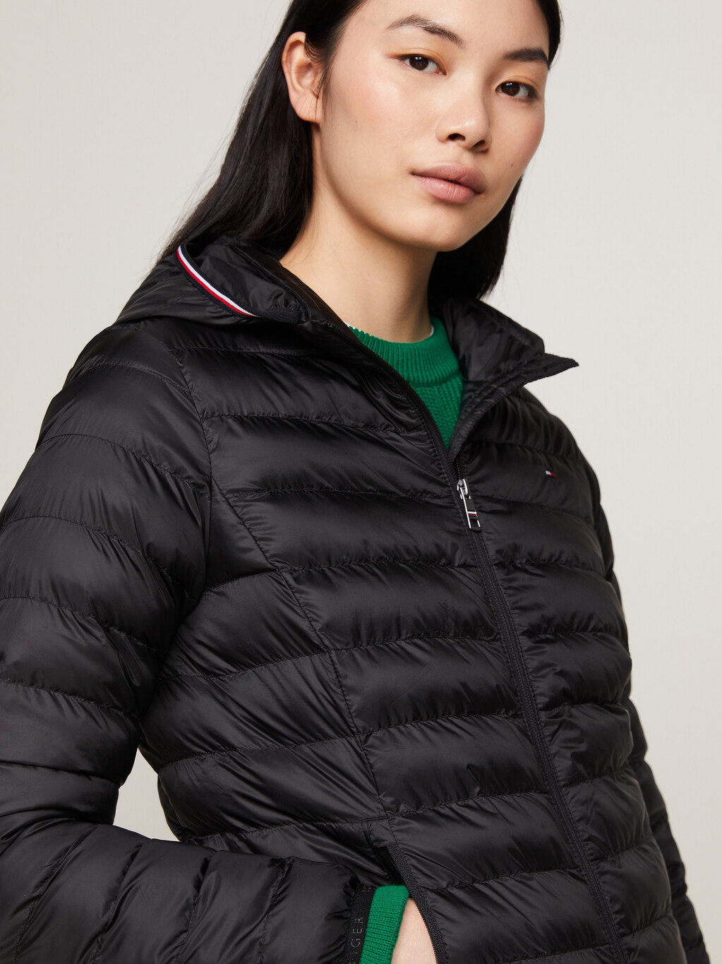 Lightweight Padded Global Stripe Jacket, Black, hi-res