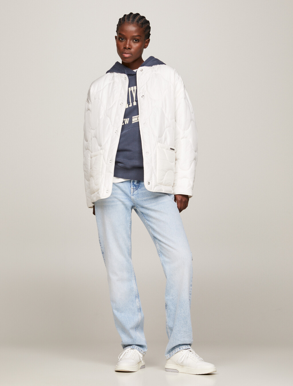 Collarless Padded Quilted Liner Jacket, Ancient White, hi-res