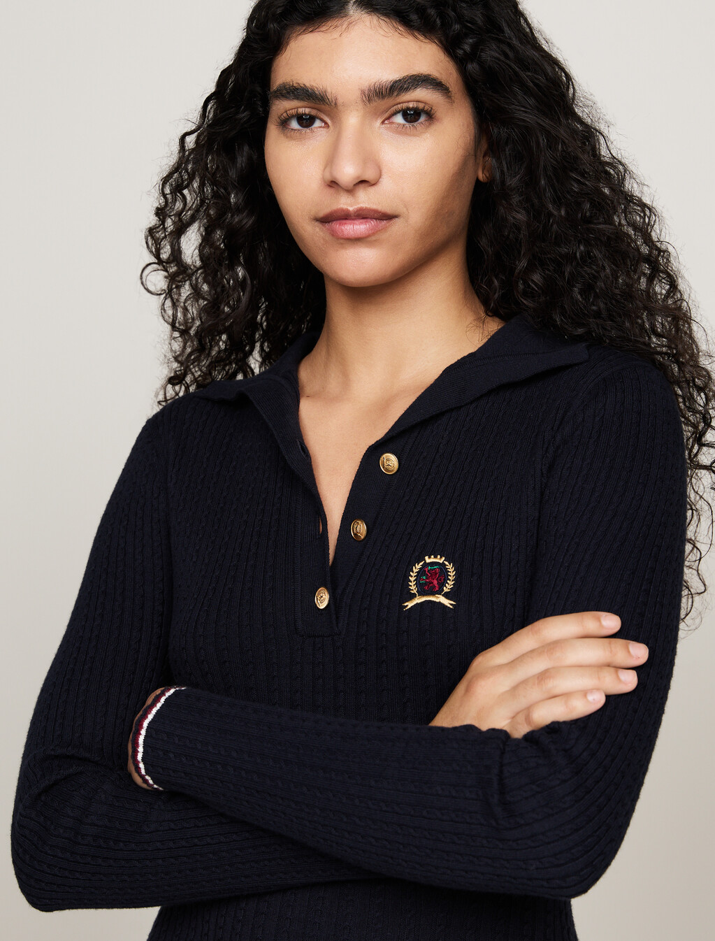 Crest Midi Polo Dress With Cashmere, Desert Sky, hi-res