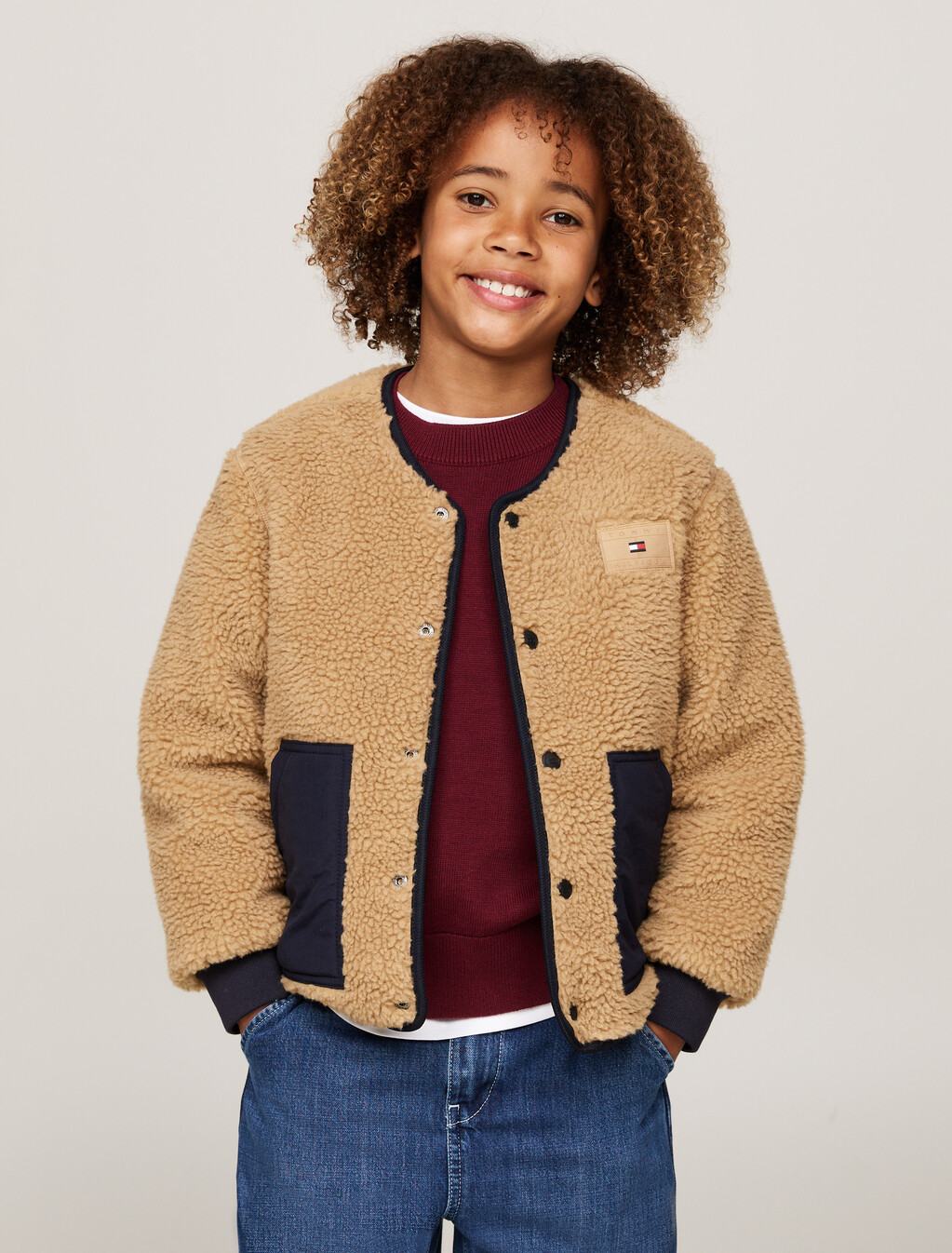 Reversible Quilted Teddy Relaxed Jacket, Desert Sky / Classic Khaki, hi-res