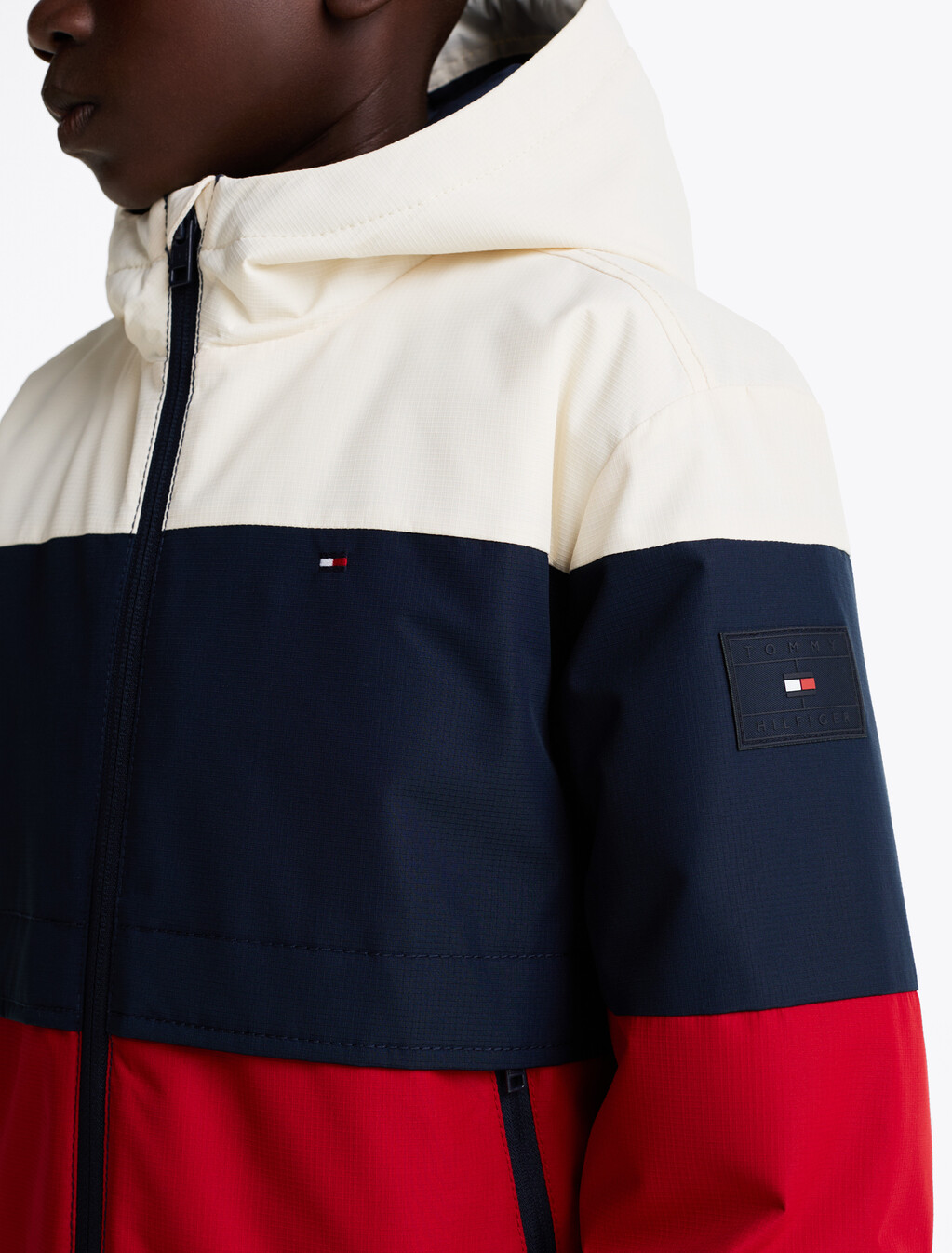 拼色鋪棉連帽外套, Dark Night Navy Calico Medium Red, hi-res