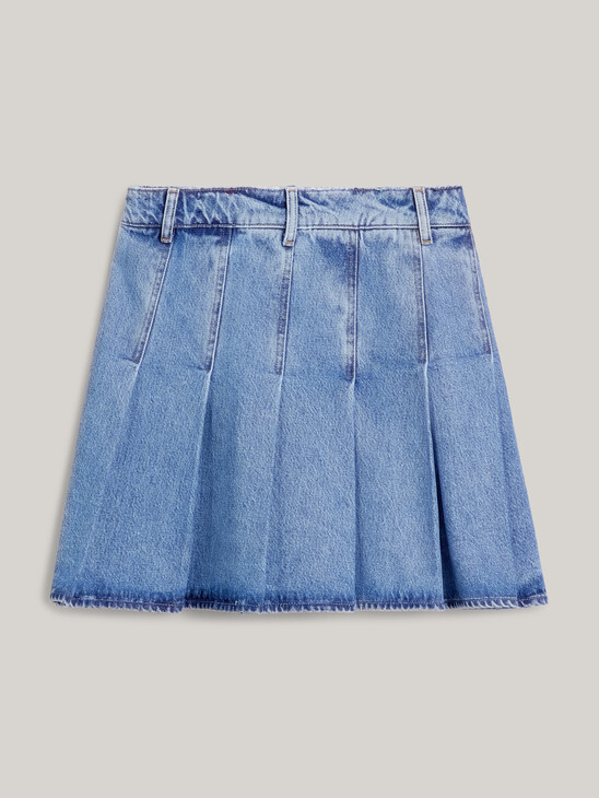 Pleated Denim Mini Skirt