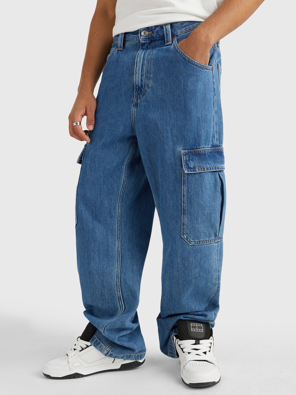 Aiden Baggy Fit Cargo Jeans, Denim Medium, hi-res