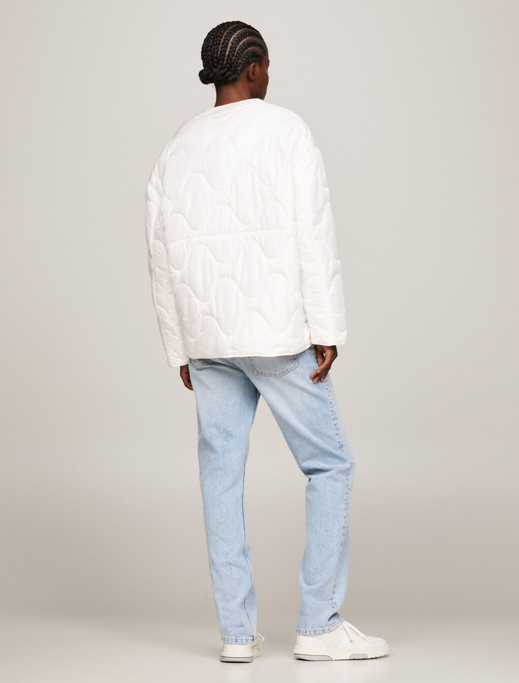 Collarless Padded Quilted Liner Jacket, Ancient White, hi-res
