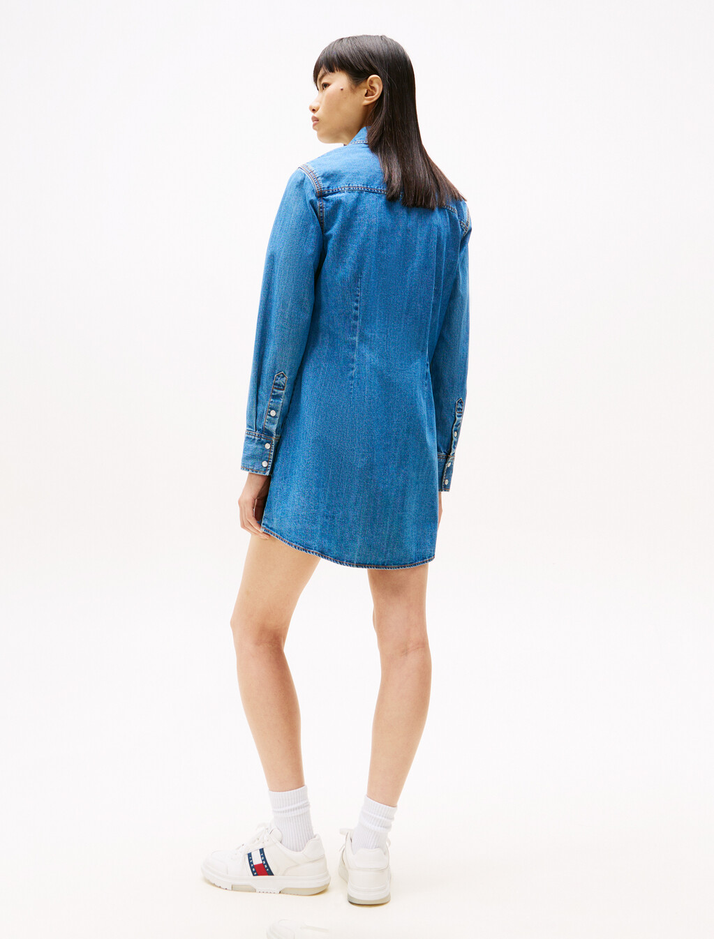 牛仔迷你襯衫洋裝, Denim Medium, hi-res