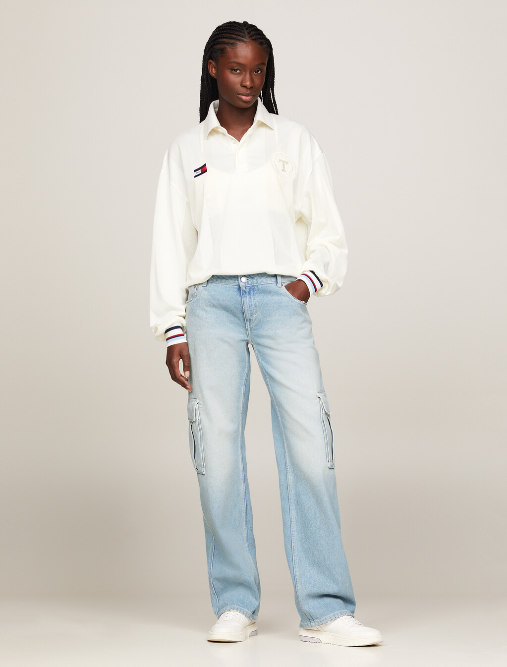 Straight Distressed Cargo Jeans, Denim Light, hi-res