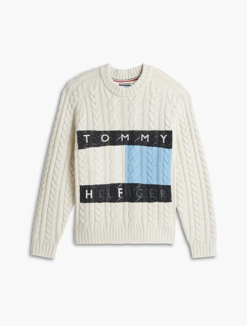 Wool Blend Cable Knit Jumper, Ecru / Well Water, hi-res