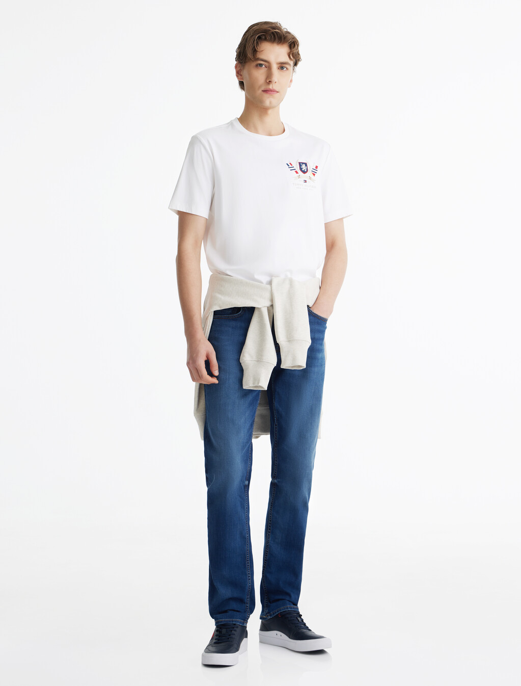 Hilfiger 徽章雙面針織 T 恤, White, hi-res