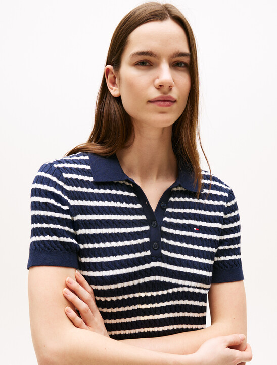 Cable Knit Polo Short Sleeve Jumper