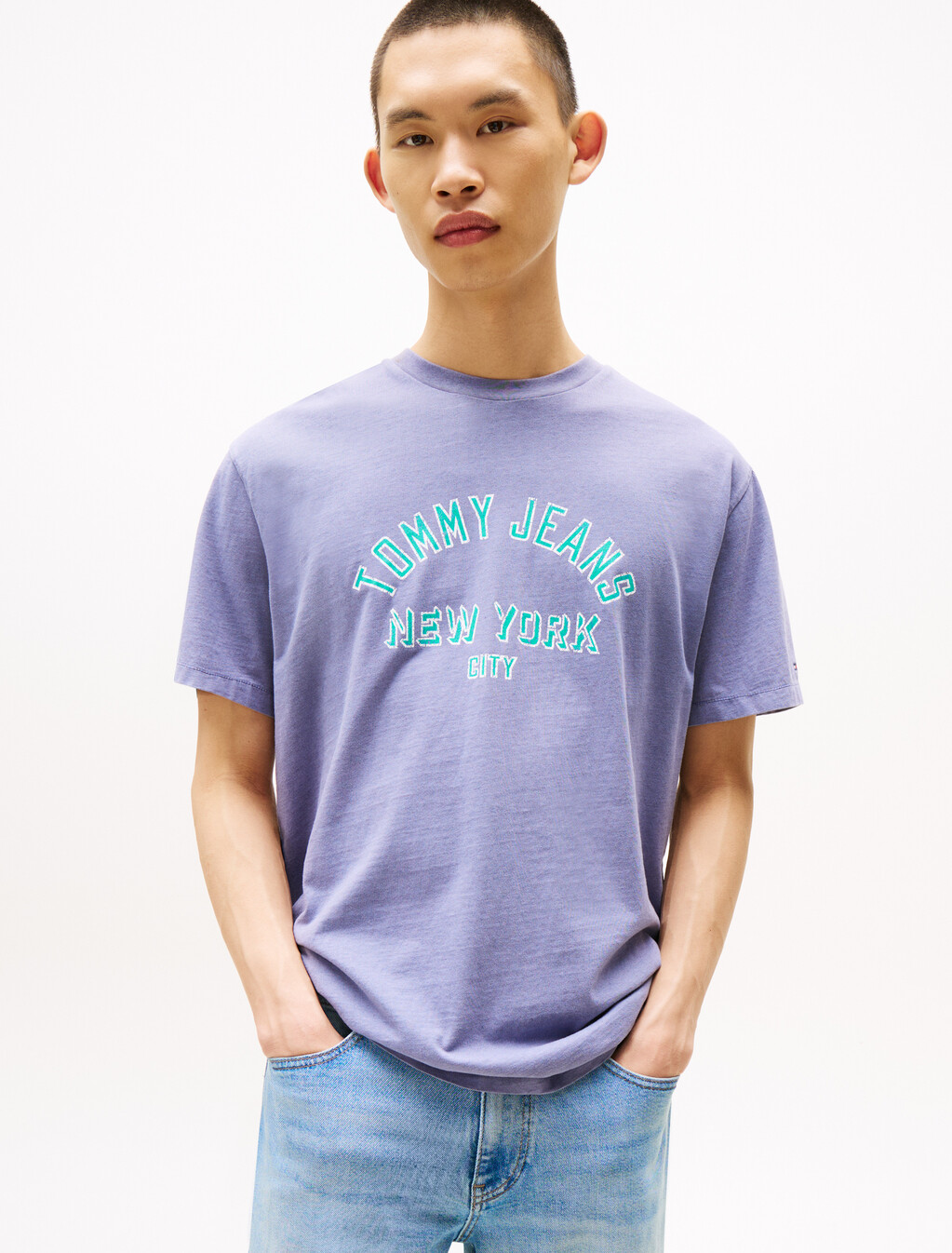 寬版過染棒球風 T 恤, Washed Blue, hi-res