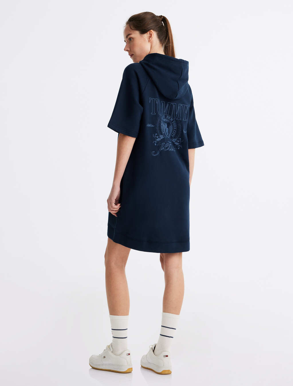 Crest Hoodie Dress, Dark Night Navy, hi-res