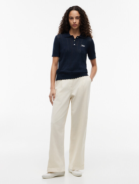 Pointelle Flag Short Sleeve Polo Jumper