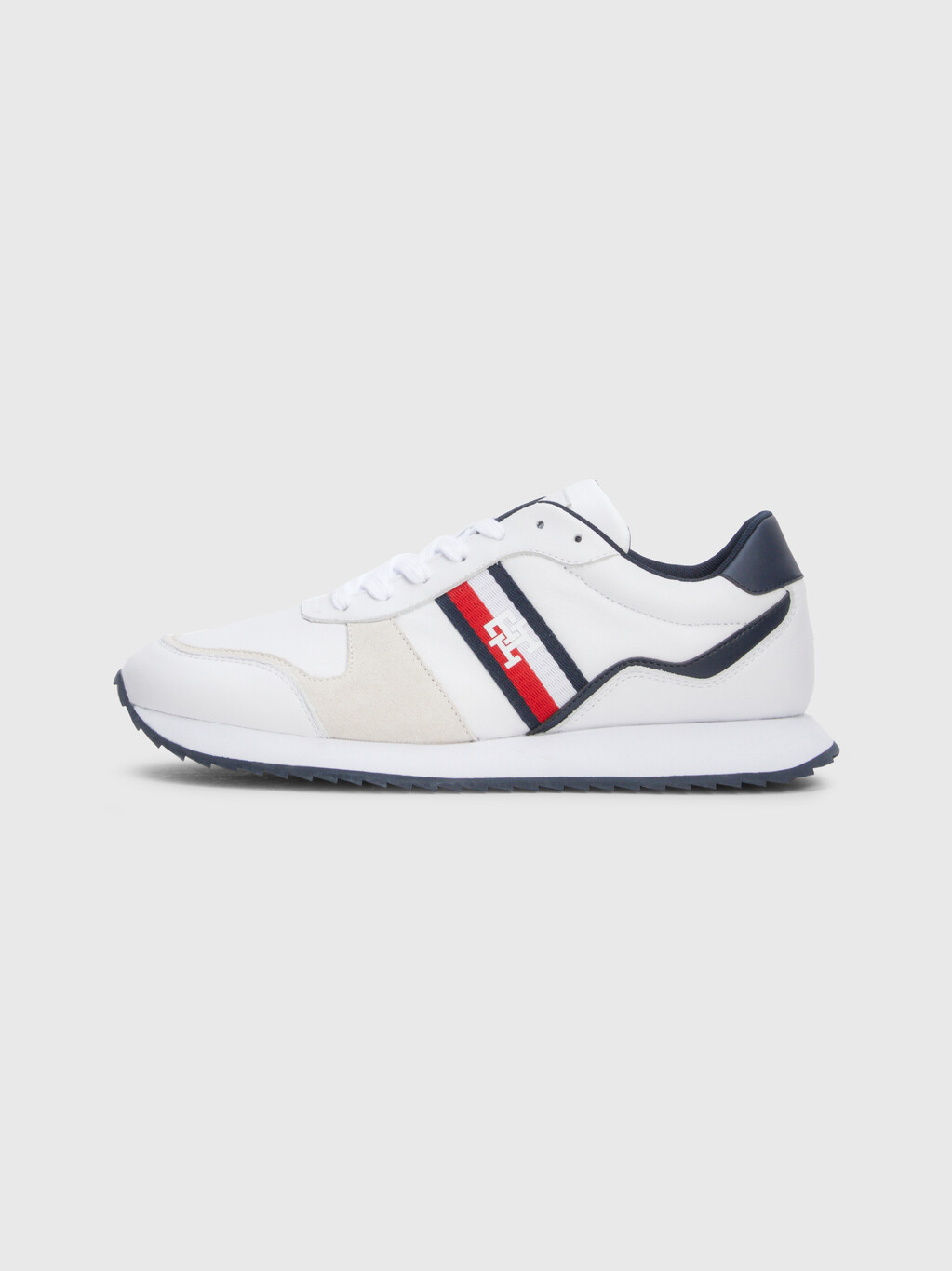 Leather Monogram Runner Trainers, White, hi-res
