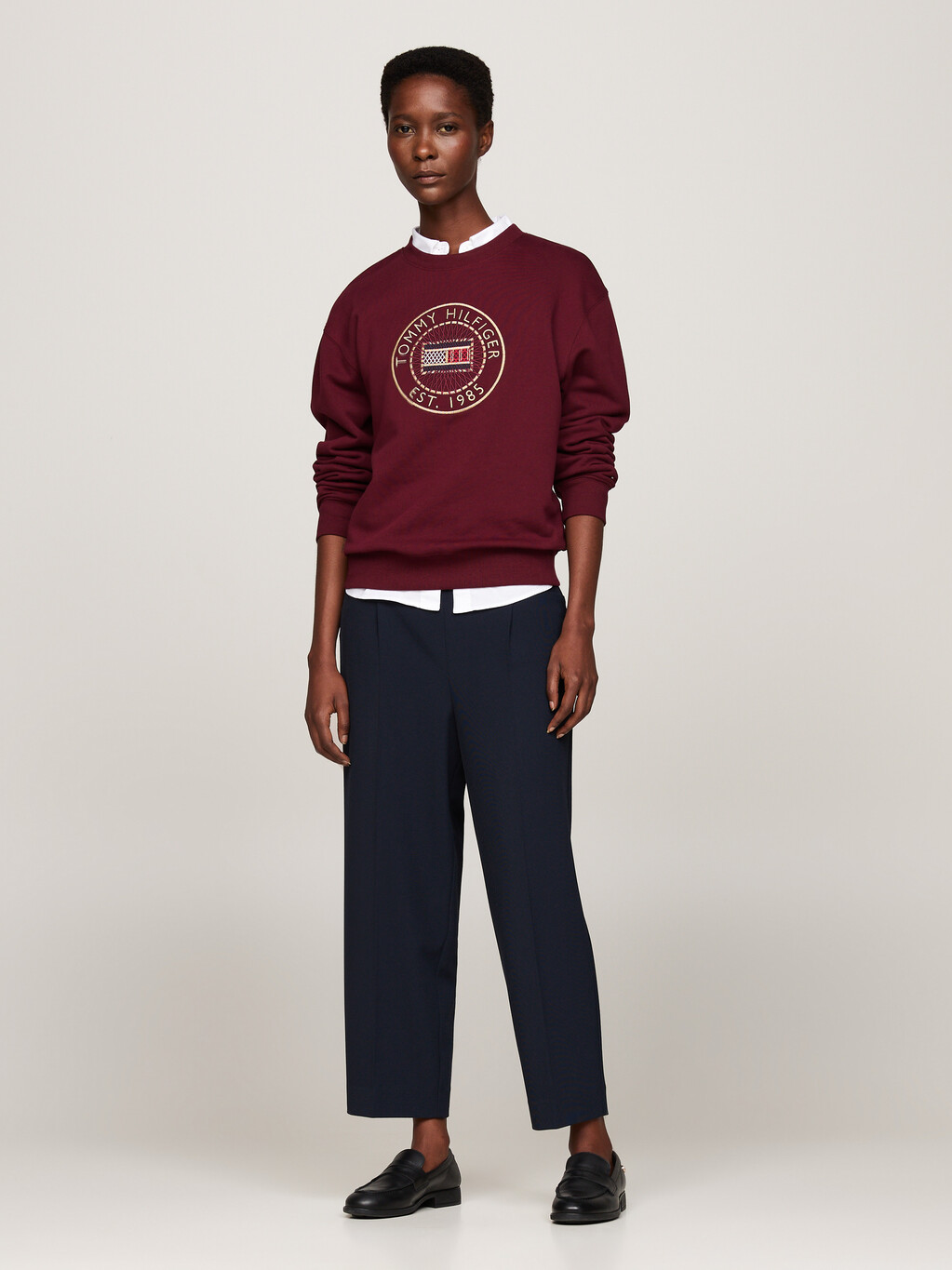 Logo Embroidery Crew Neck Sweatshirt, Deep Rouge, hi-res