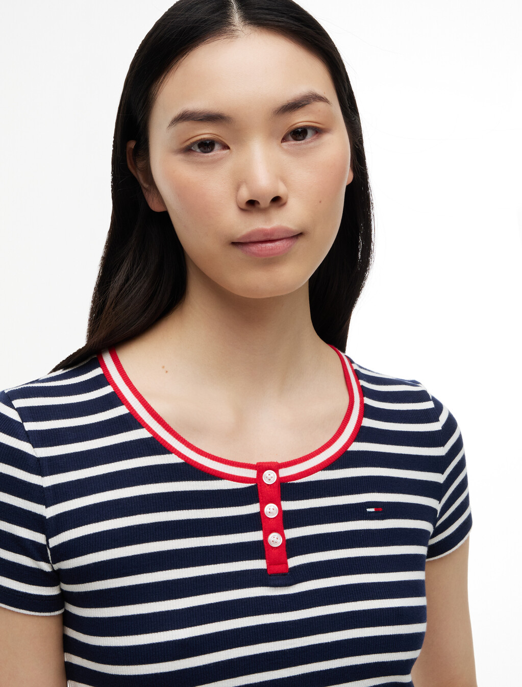 修身亨利領 T 恤, Navy / Stripe, hi-res