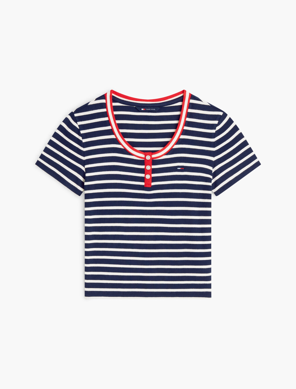 修身亨利領 T 恤, Navy / Stripe, hi-res