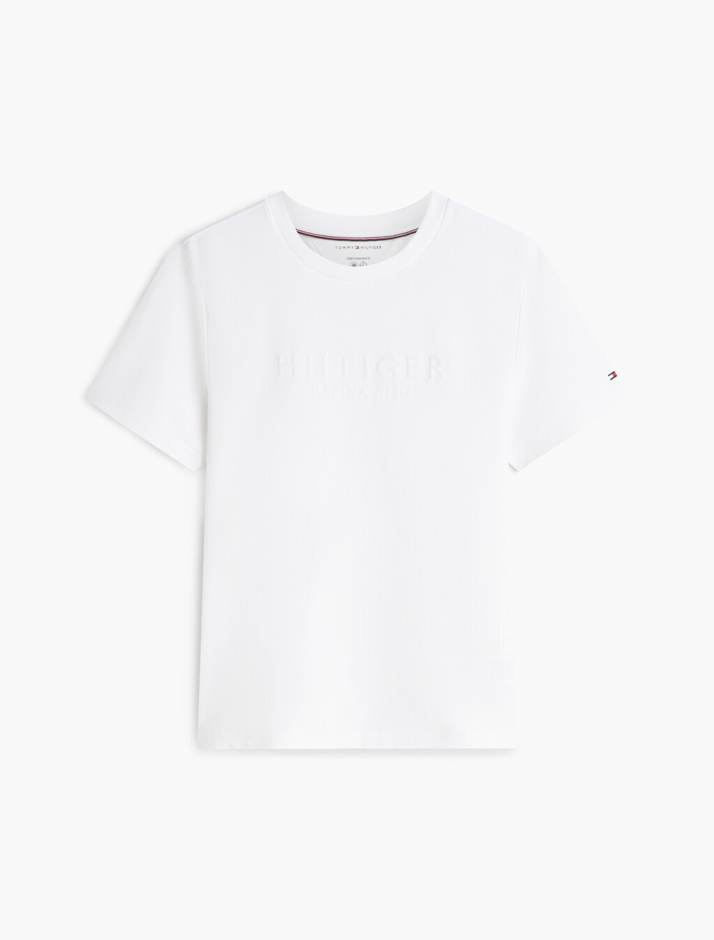 Embossed Logo Pique Interlock Knit T-Shirt, White, hi-res