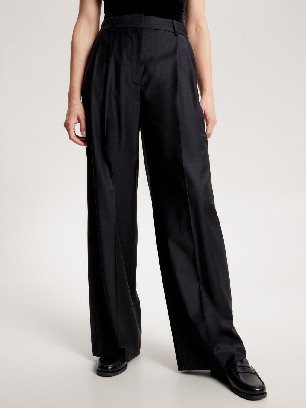 High Rise Pleated Baggy Trouser Pants - Black