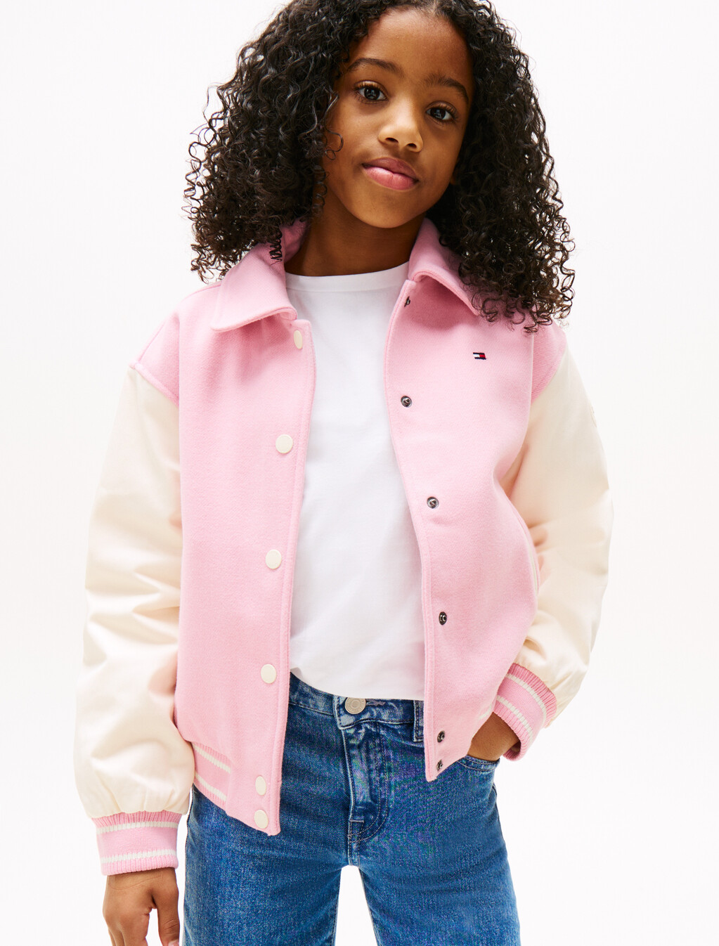 Back Logo Varsity Bomber Jacket, Pink Sugar, hi-res