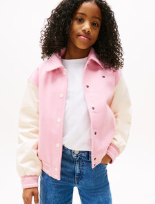 Back Logo Varsity Bomber Jacket, Pink Sugar, hi-res