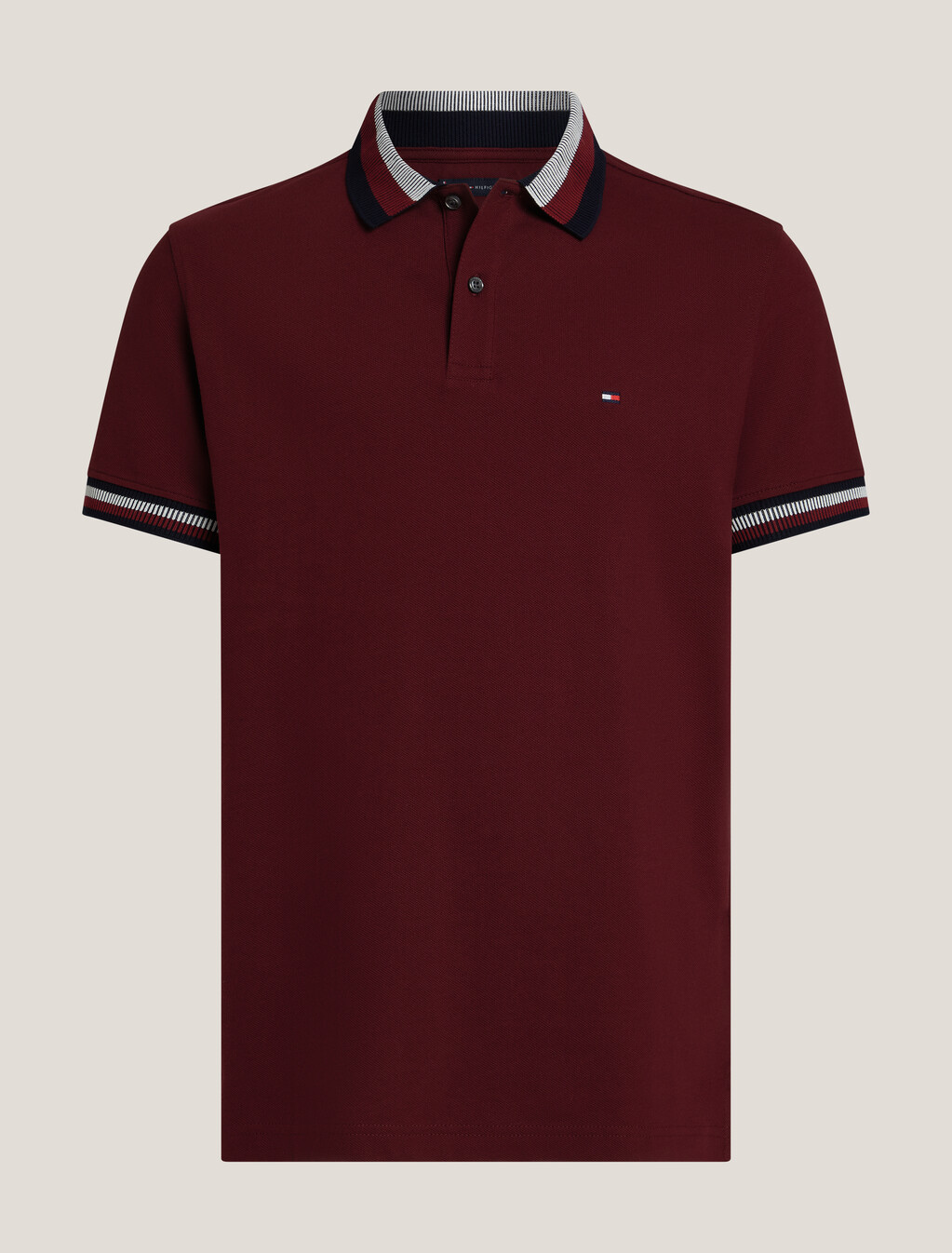 Stripe Collar Polo, Deep Rouge, hi-res