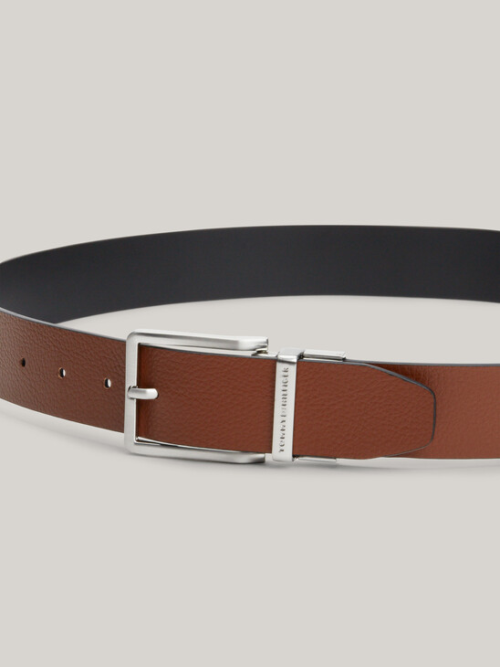 Logo Square Buckle Reversible Leather Belt