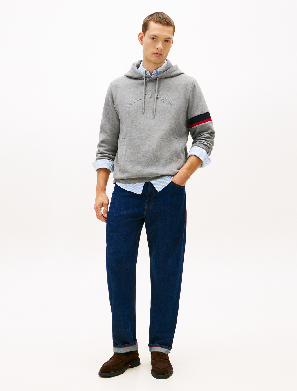 條紋嵌飾連帽衫, Medium Grey Heather, hi-res