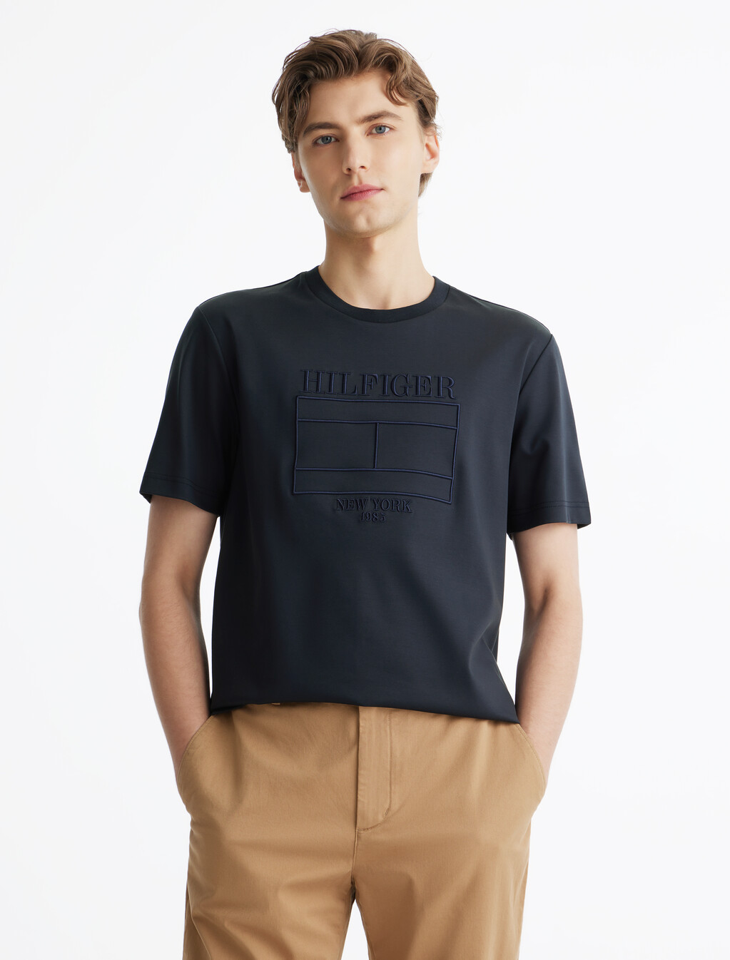 Hilfiger 旗幟刺繡 T 恤, Desert Sky, hi-res