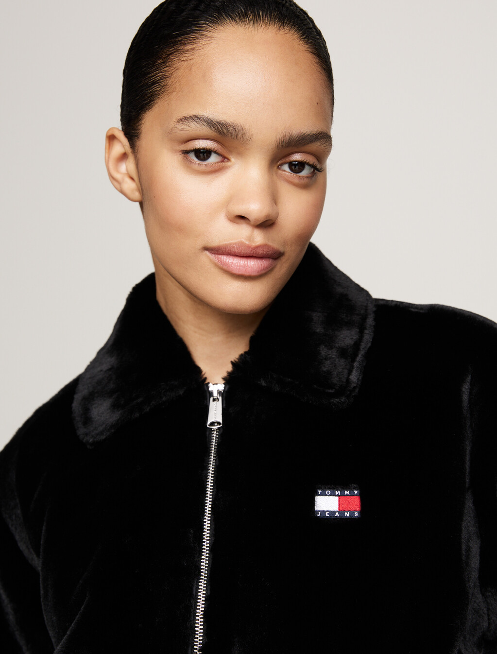Faux Fur Zip-Thru Cropped Jacket, Black, hi-res