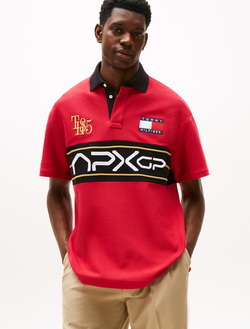 APXGP 系列寬版標誌 Polo 衫, Primary Red/Black, hi-res