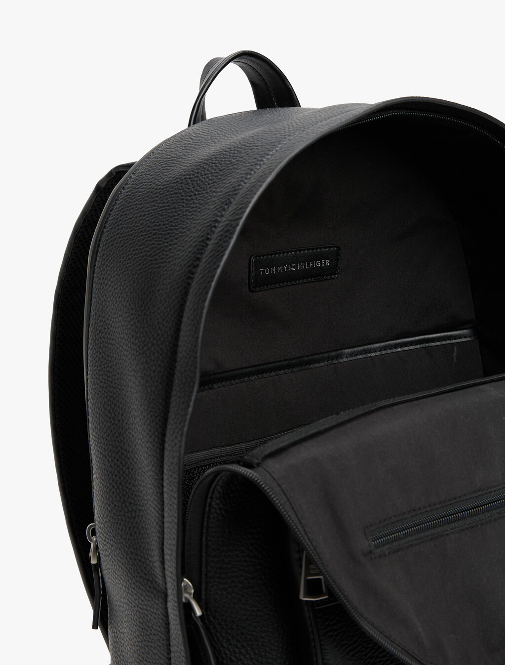 Pebble Grain Metal Logo Backpack, Black, hi-res