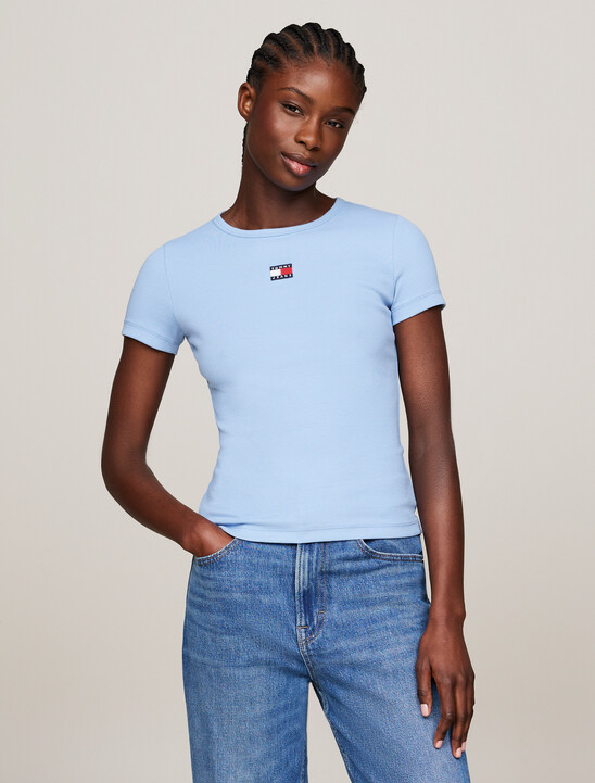 Slim Badge Ribbed T-Shirt, Westside Blue Slim Badge Ribbed T-Shirt