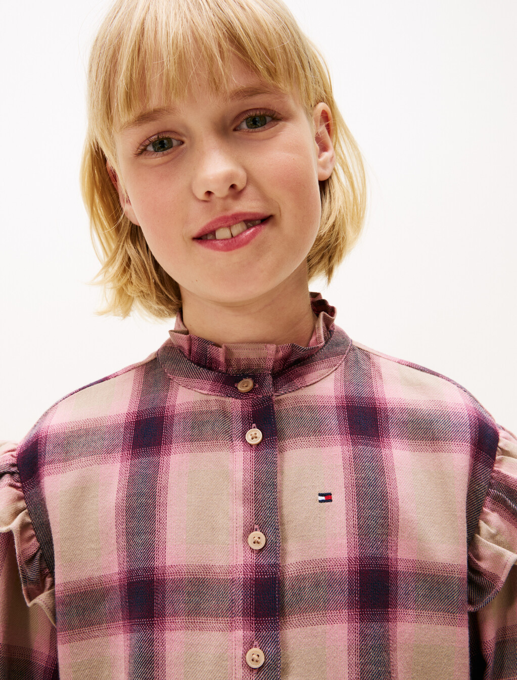 Ruffle Flannel Check Relaxed Shirt Dress, Malted Milk Aop, hi-res