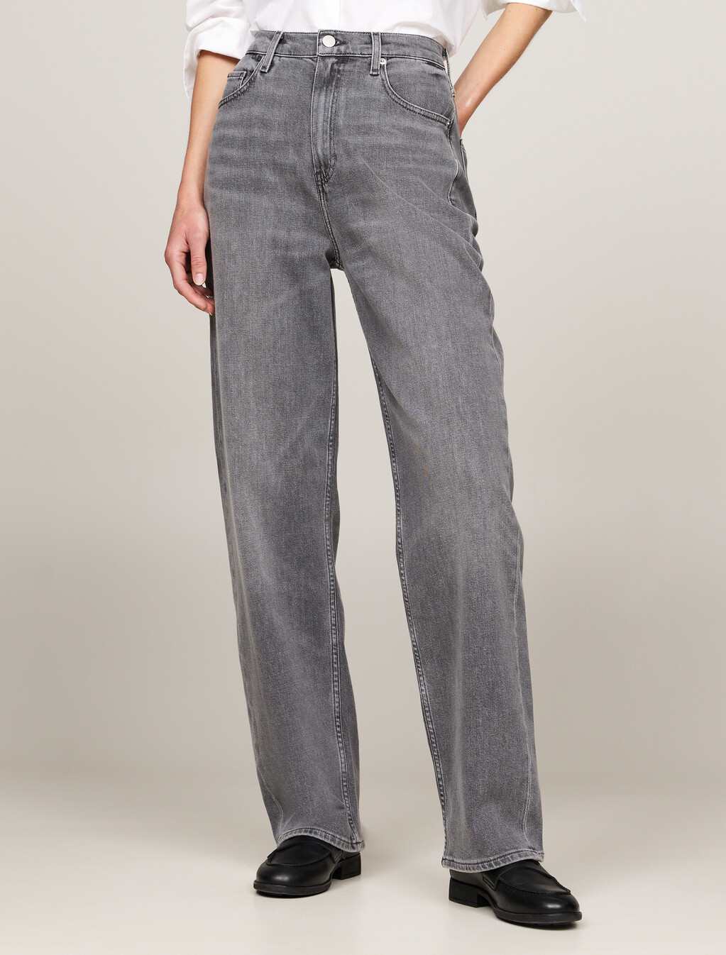 高腰寬鬆直筒褪色牛仔褲, Ger, hi-res
