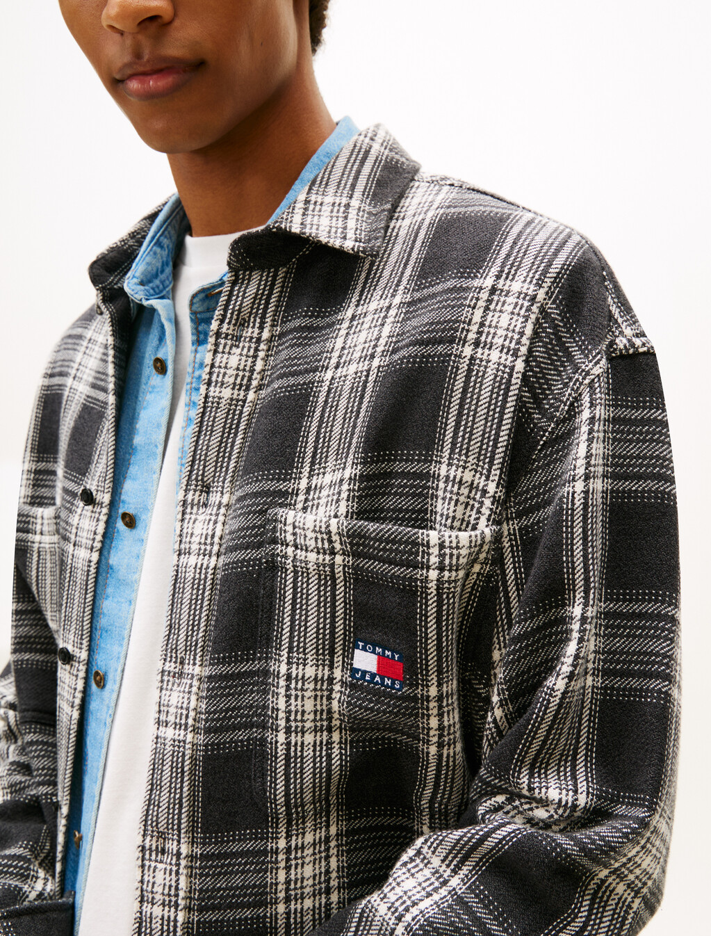 Classic Plaid Relaxed Brushed Overshirt, Black/Check, hi-res