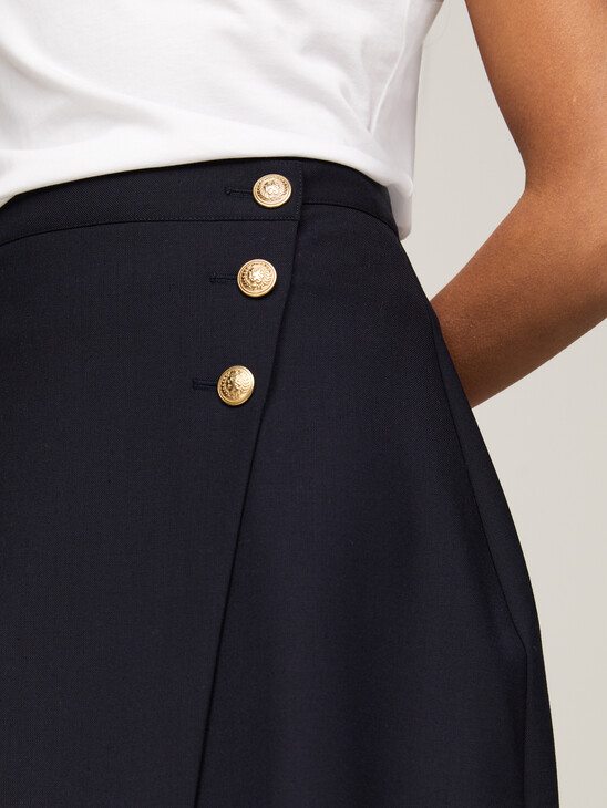 Gold Button Wrap Midi Skirt