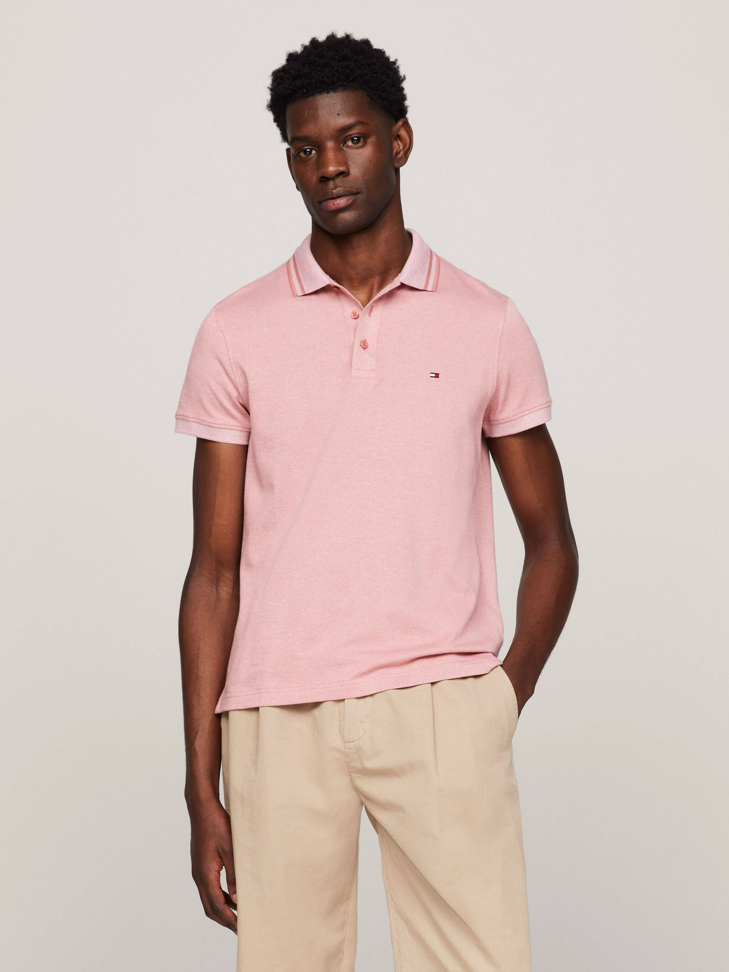 Tipped Collar Slim Fit Polo Teaberry Blossom / White