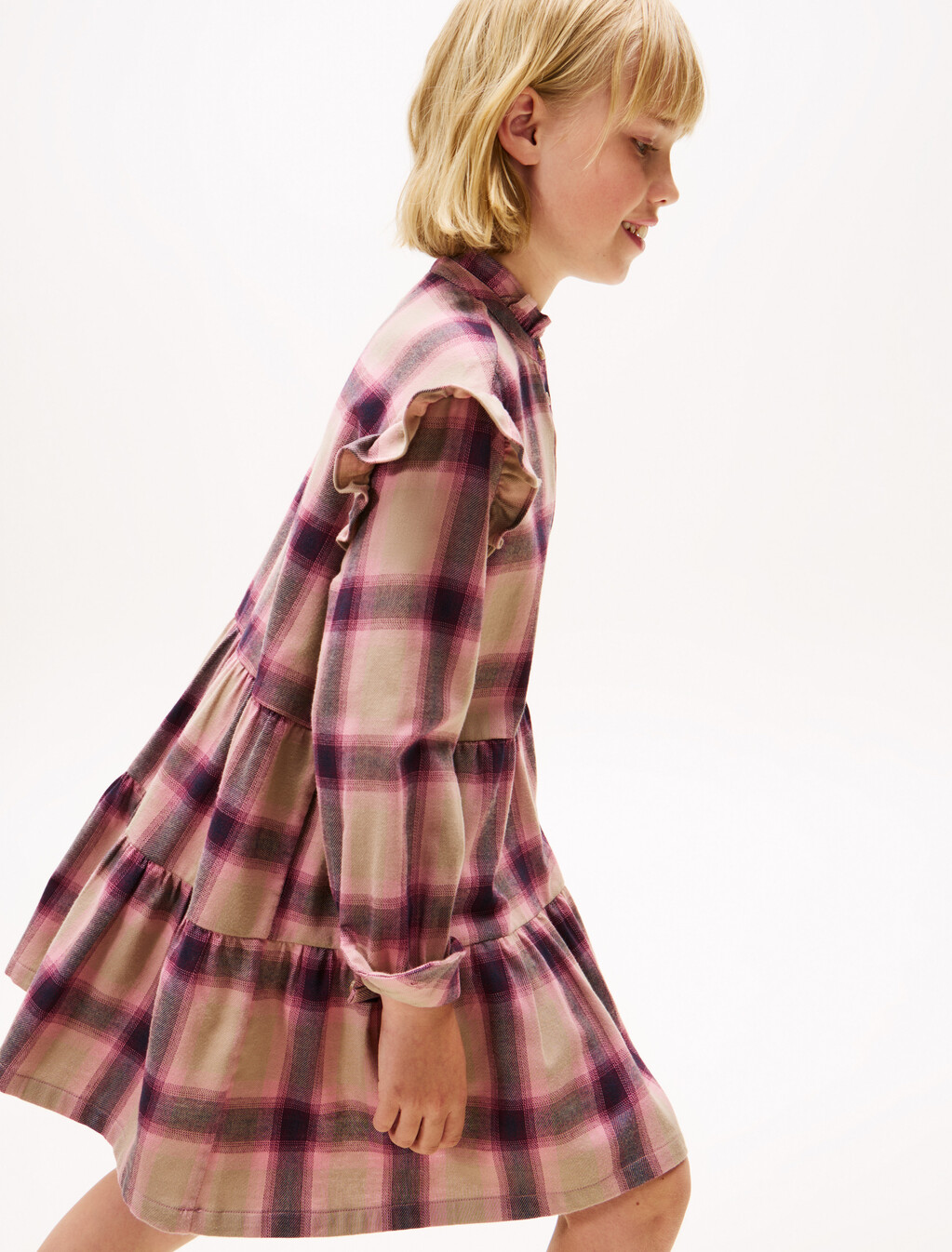 Ruffle Flannel Check Relaxed Shirt Dress, Malted Milk Aop, hi-res