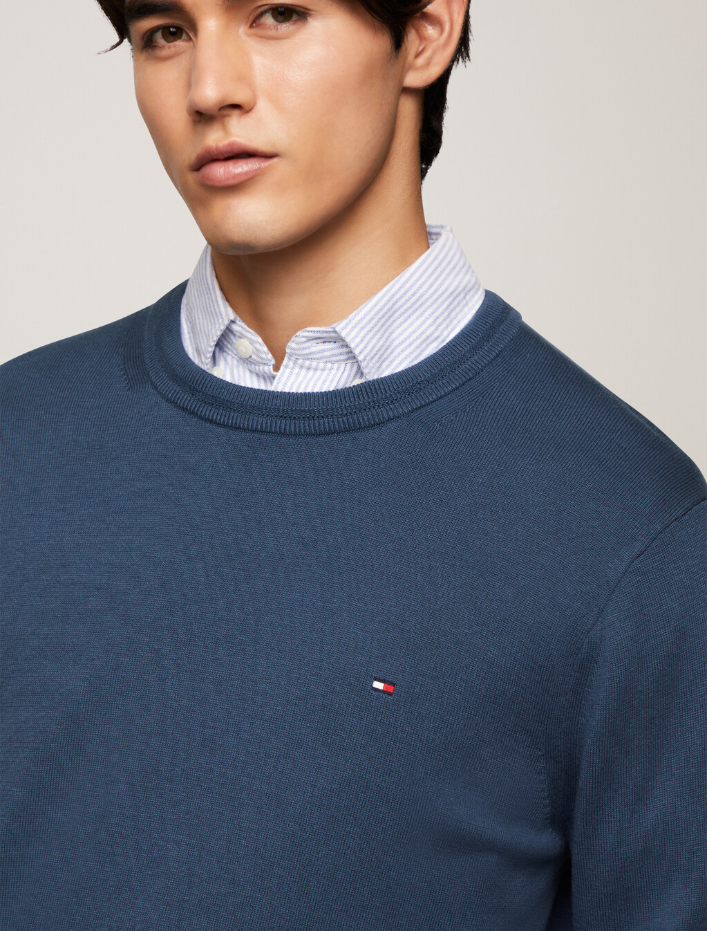 Cotton Silk Crewneck Sweater, Aegean Sea, hi-res