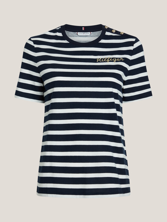 Gold Button Stripe T-Shirt